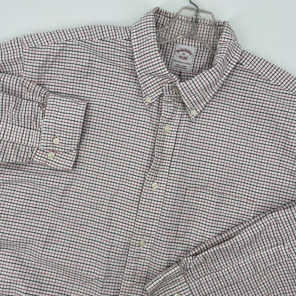 Brooks Brothers XL Button Down Shirt Red Black Check 100% Cotton Classic Office